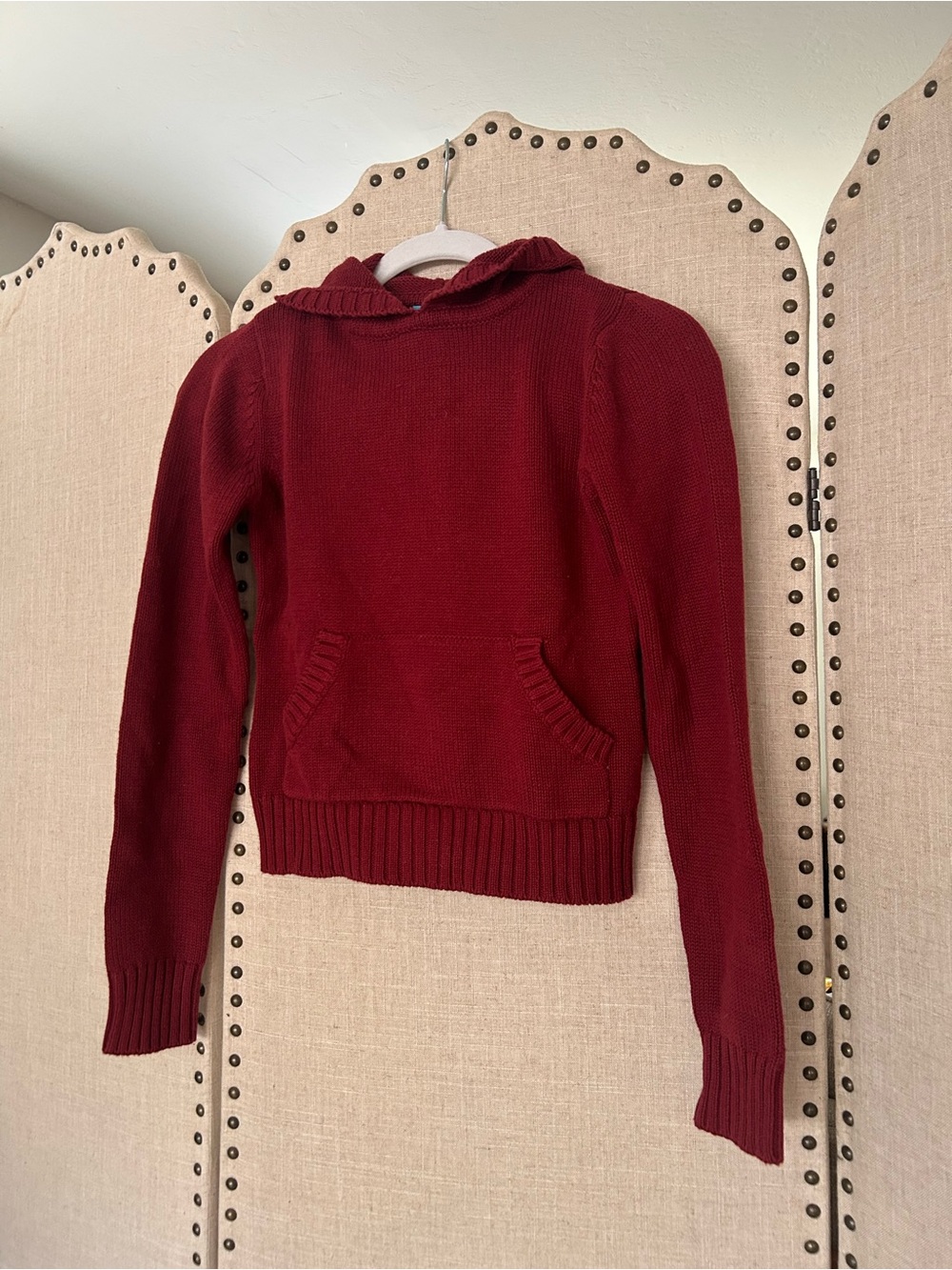 Y2K LF Burgundy Maroon Oxblood Red Knit Hoodie